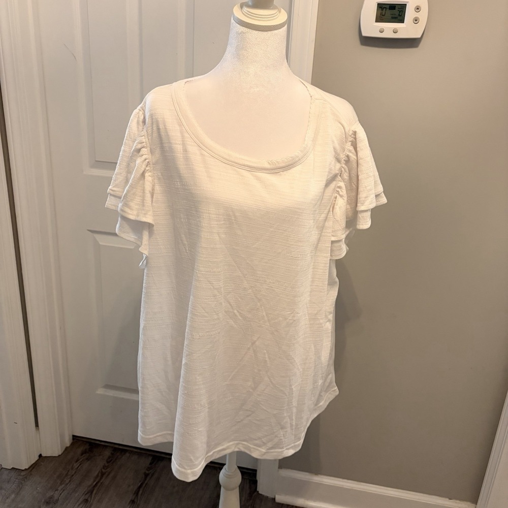Jane + Delancey White Flutter Sleeve Slub Knit Top‎ 3X Coastal Casual Everyday